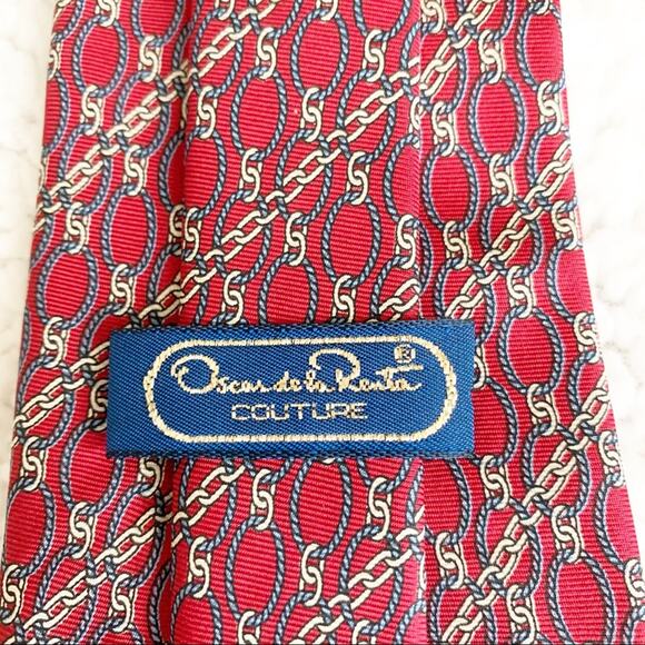Oscar de la Renta Couture Red Link & Chain Print Tie - Picture 5 of 6